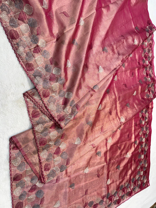 Rani Tissue Designer Embroidery Premium Banarasi Saree