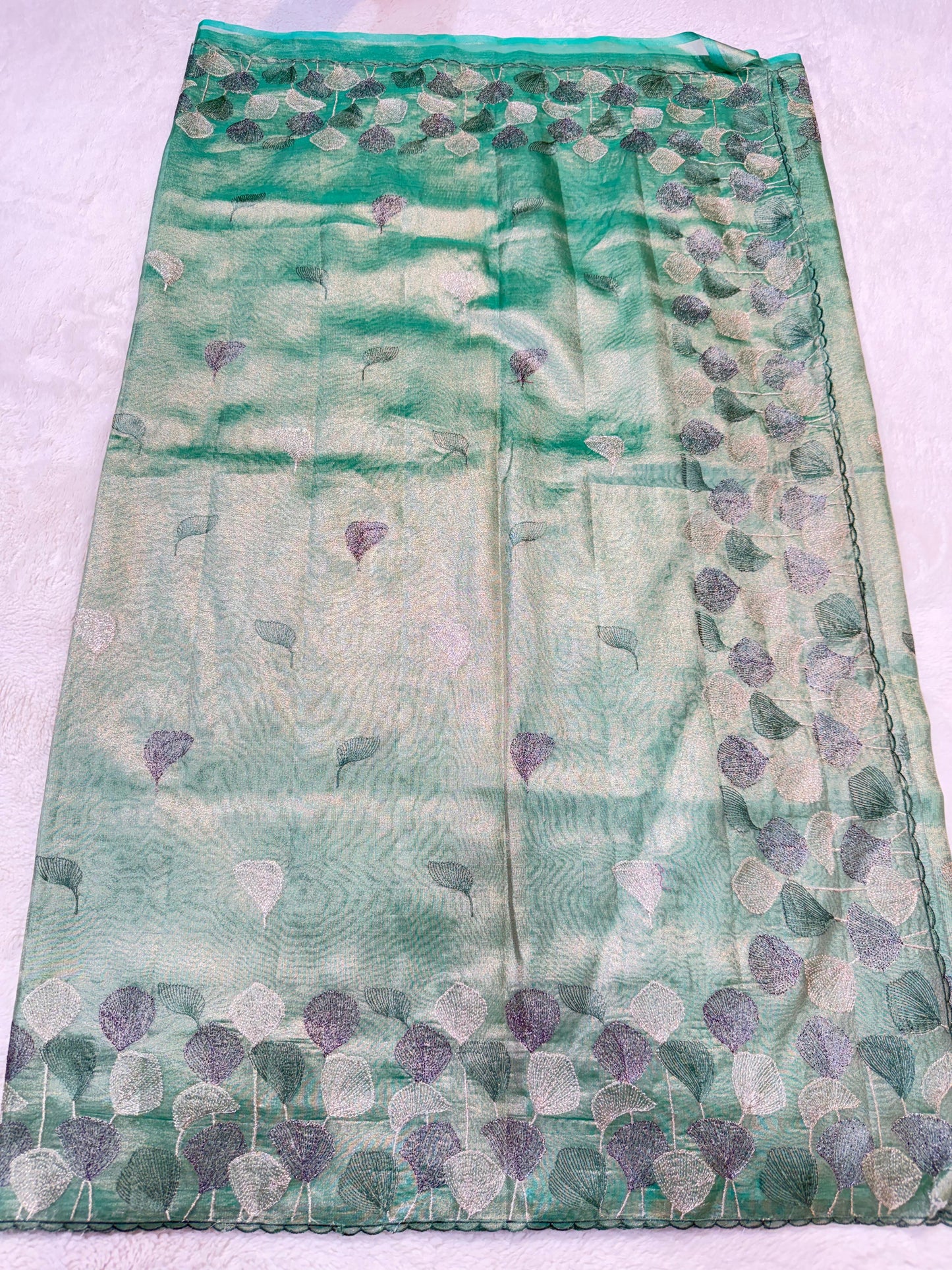 See Green Tissue Designer Embroidery Premium Banarasi Saree