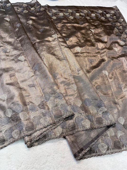 Copper Tissue Designer Embroidery Premium Banarasi Saree