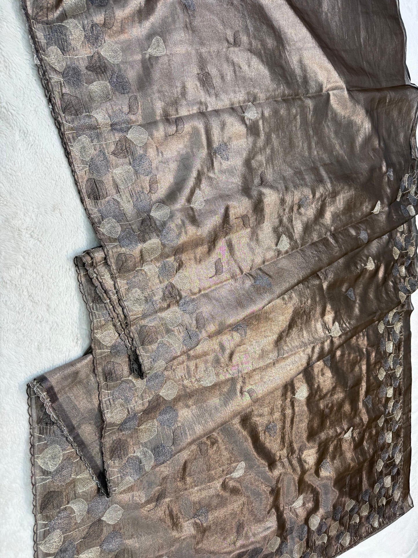 Copper Tissue Designer Embroidery Premium Banarasi Saree