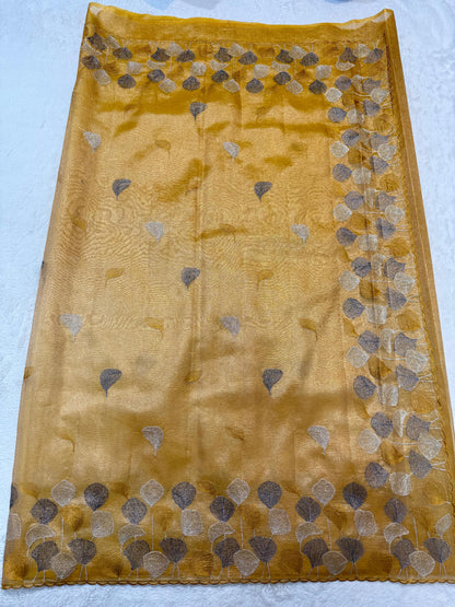 Gold Tissue Designer Embroidery Premium Banarasi Saree