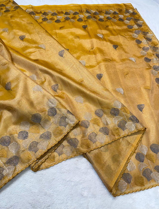 Gold Tissue Designer Embroidery Premium Banarasi Saree