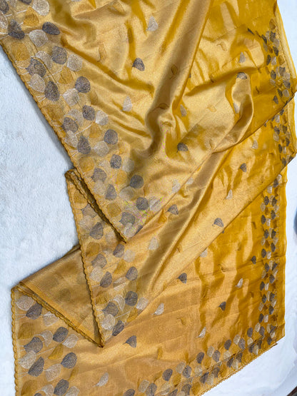 Gold Tissue Designer Embroidery Premium Banarasi Saree
