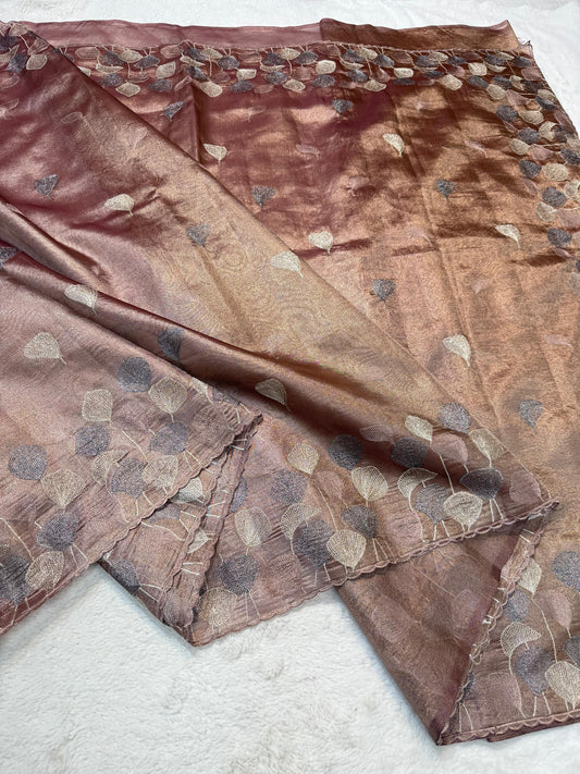 Coffee Brown Tissue Designer Embroidery Premium Banarasi Saree