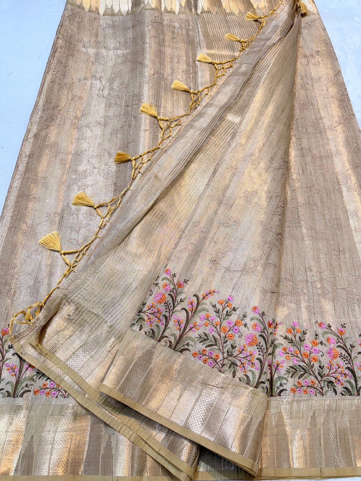 Gold Tissue Khadi Designer Embroidery Premium Banarasi Saree
