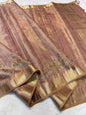 Peach Tissue Khadi Designer Embroidery Premium Banarasi Saree