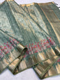 Green Tissue Khadi Designer Embroidery Premium Banarasi Saree
