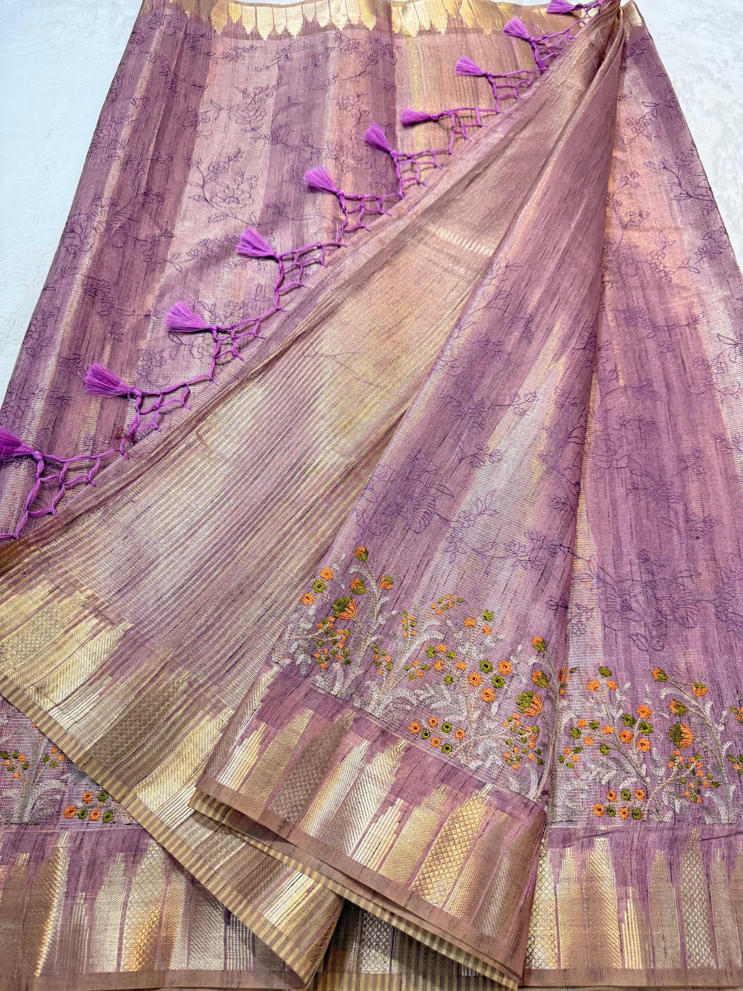 Magenta Tissue Khadi Designer Embroidery Premium Banarasi Saree