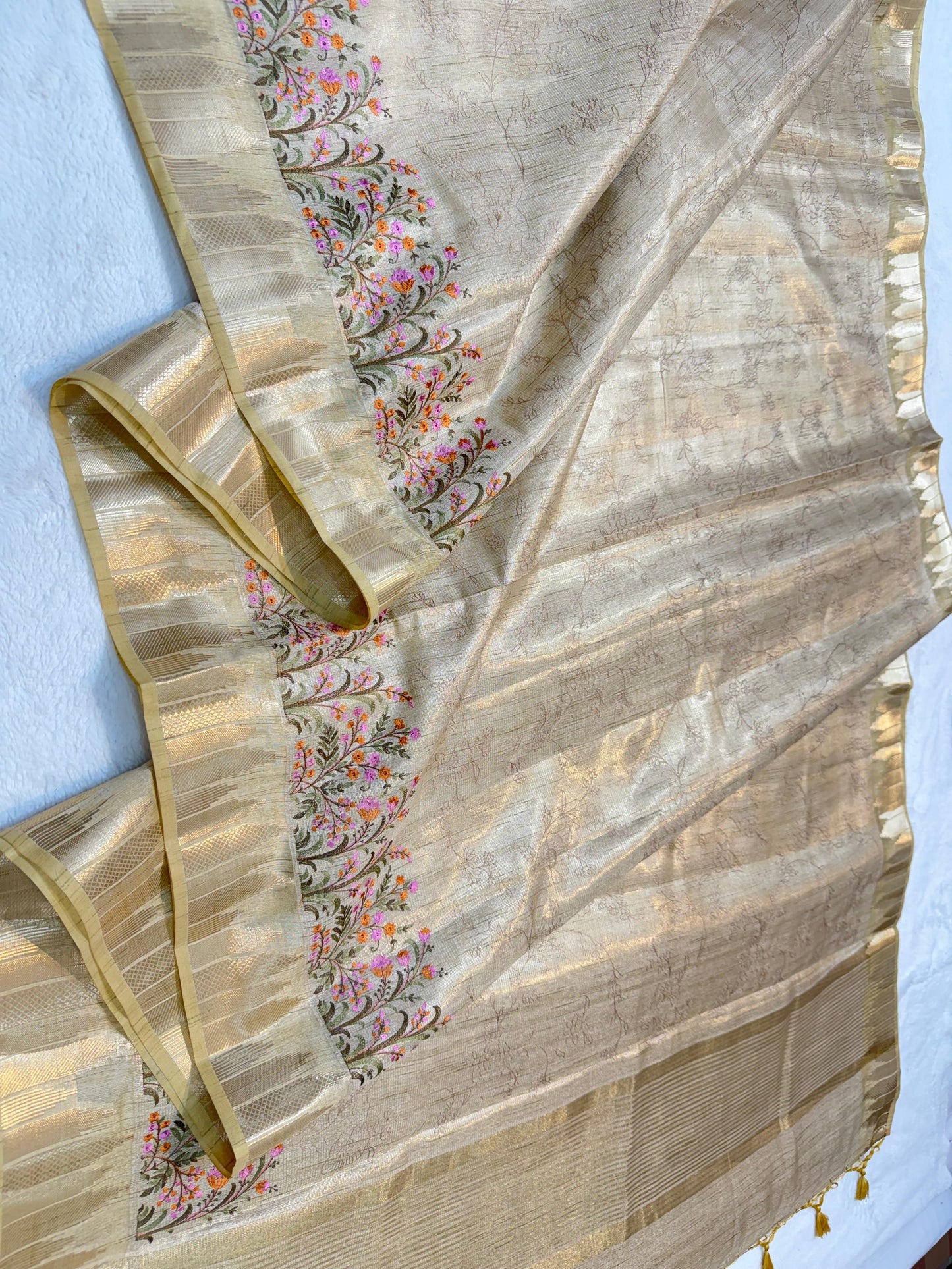 Gold Tissue Khadi Designer Embroidery Premium Banarasi Saree