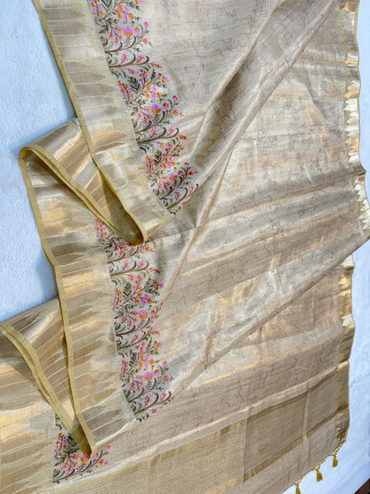 Gold Tissue Khadi Designer Embroidery Premium Banarasi Saree