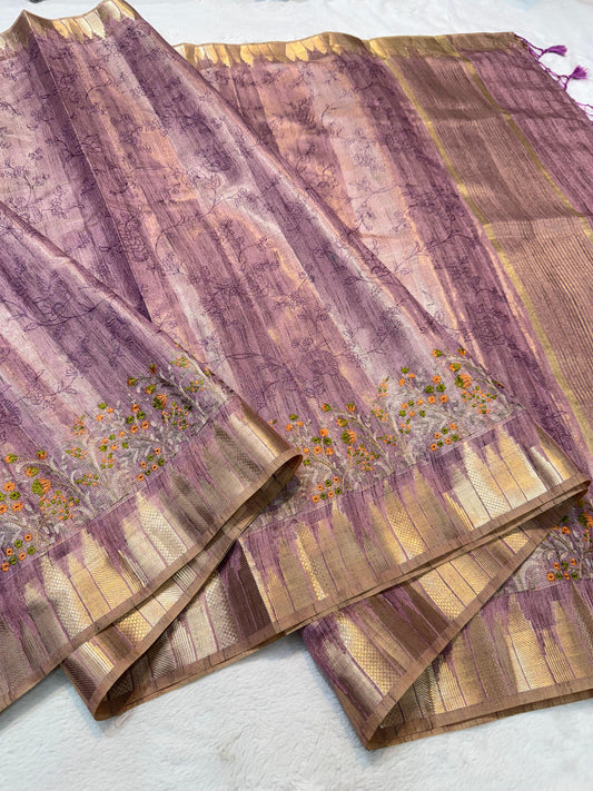 Magenta Khadi Designer Embroidery Premium Banarasi Saree