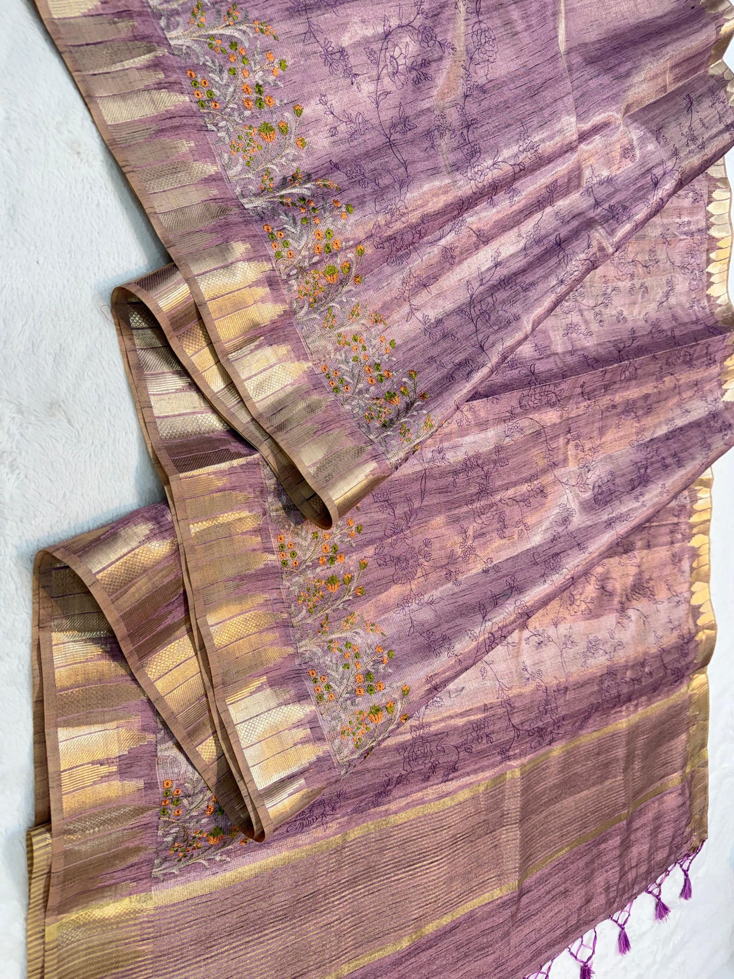 Magenta Tissue Khadi Designer Embroidery Premium Banarasi Saree