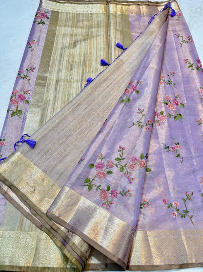 Lovender Tissue Designer Embroidery Premium Banarasi Saree
