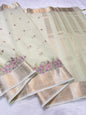 Pista Green Cotton Kota Designer Embroidery Premium Banarasi Saree