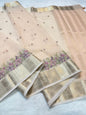 Peach Cotton Kota Designer Embroidery Premium Banarasi Saree