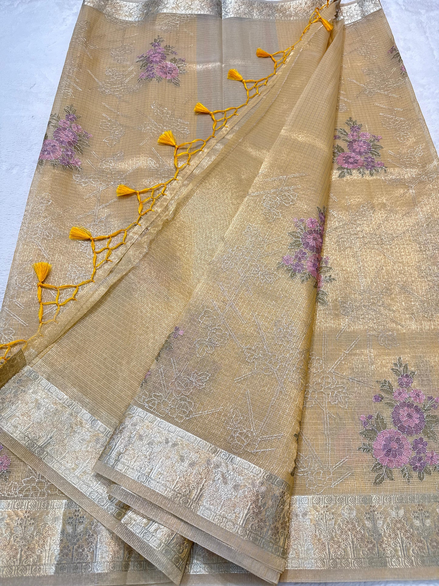 Gold Tissue Kota Designer Embroidery Premium Banarasi Saree