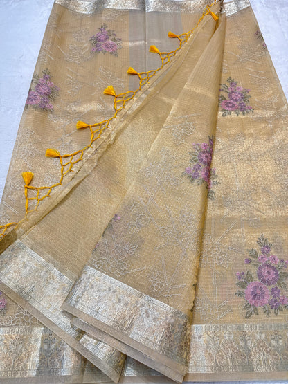 Gold Tissue Kota Designer Embroidery Premium Banarasi Saree