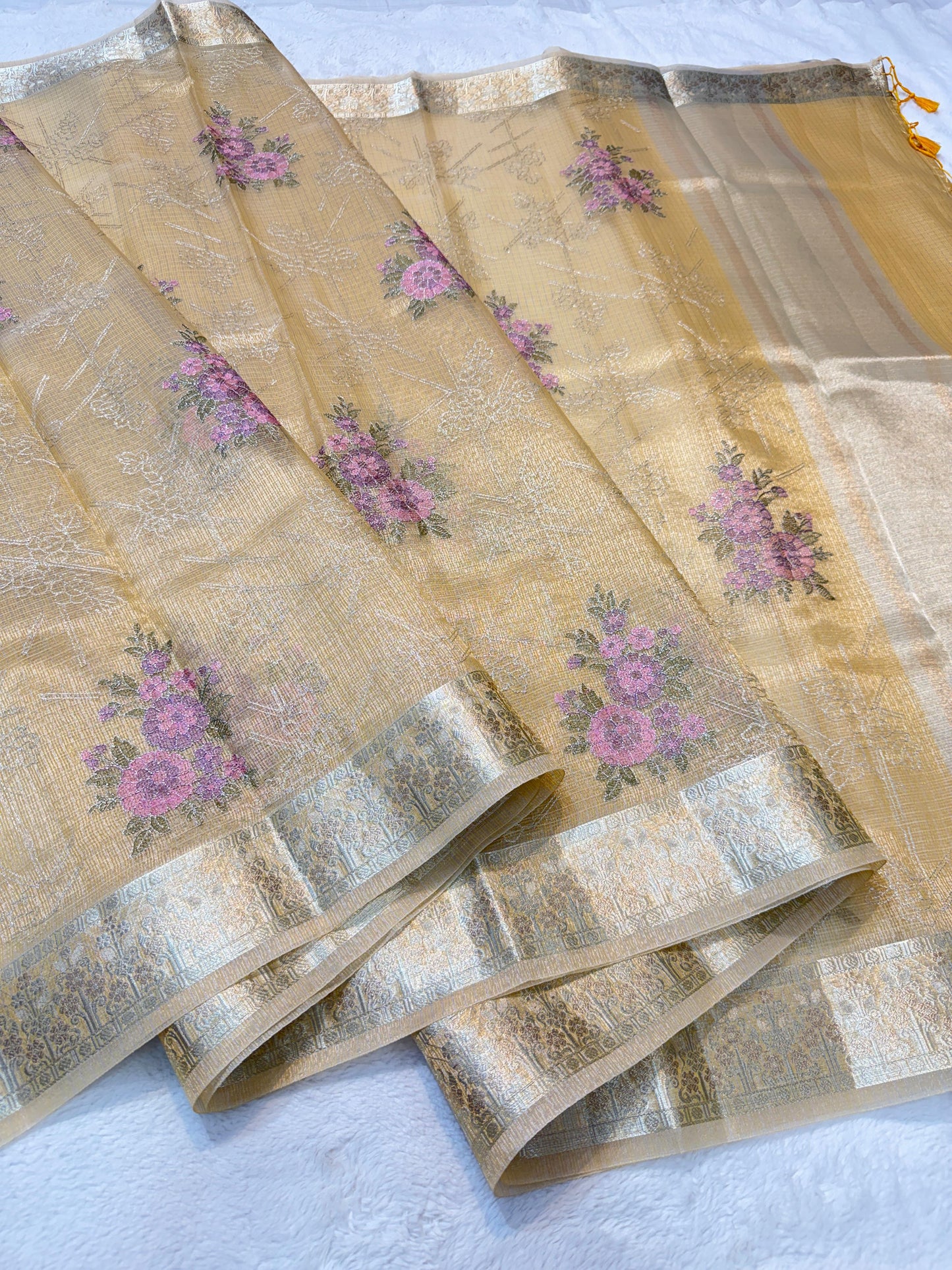 Gold Tissue Kota Designer Embroidery Premium Banarasi Saree