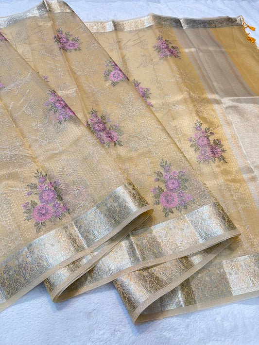 Gold Tissue Kota Designer Embroidery Premium Banarasi Saree