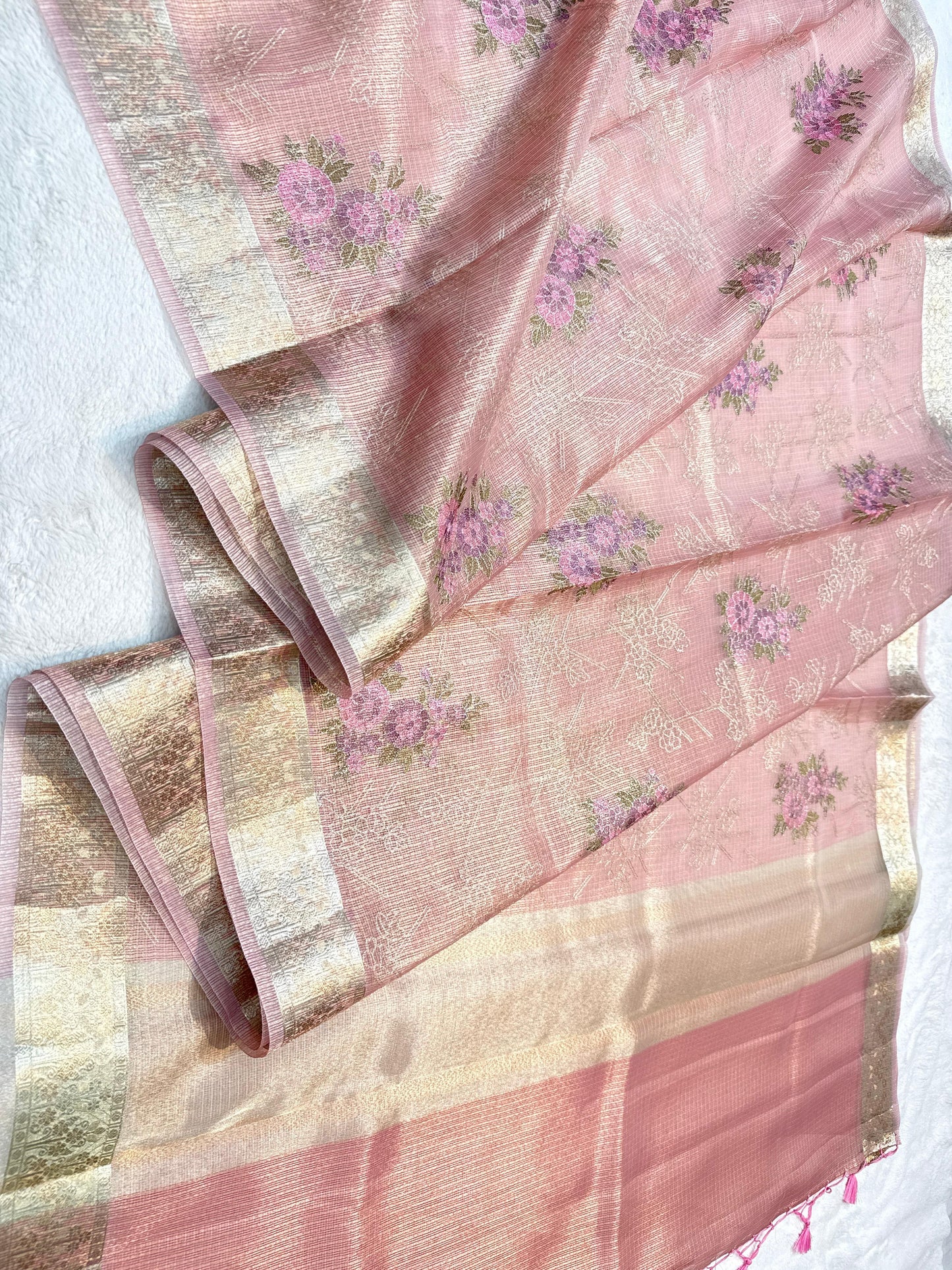 Pink Tissue Kota Designer Embroidery Premium Banarasi Saree