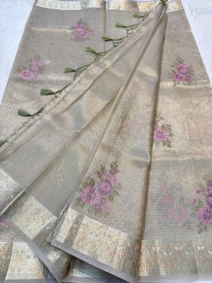 Green Tissue Kota Designer Embroidery Premium Banarasi Saree