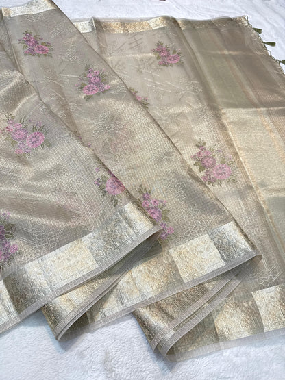 Green Tissue Kota Designer Embroidery Premium Banarasi Saree