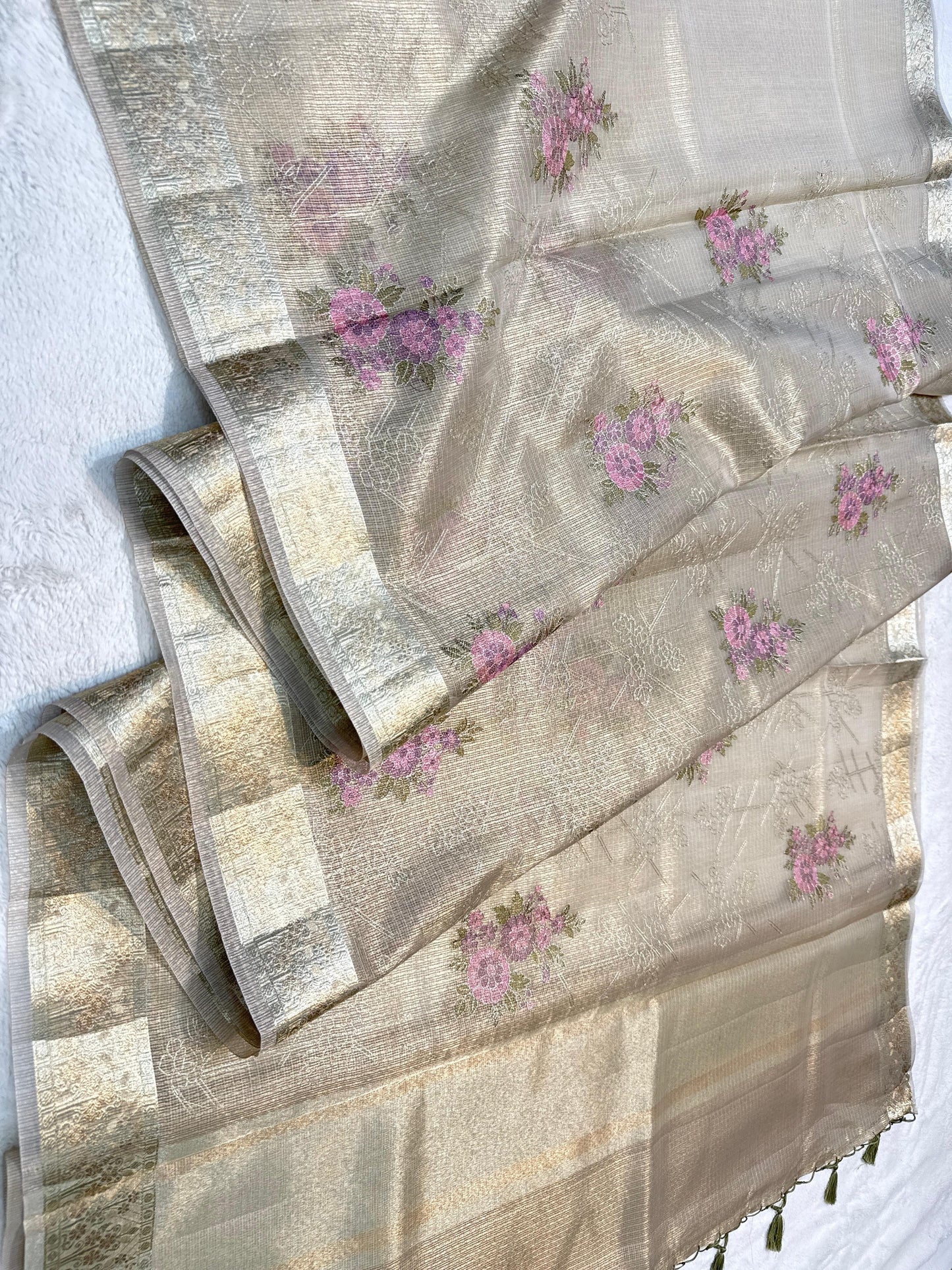 Green Tissue Kota Designer Embroidery Premium Banarasi Saree