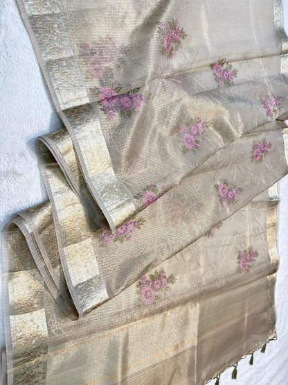 Green Tissue Kota Designer Embroidery Premium Banarasi Saree
