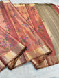 Peach Tissue Designer Embroidery Premium Banarasi Saree