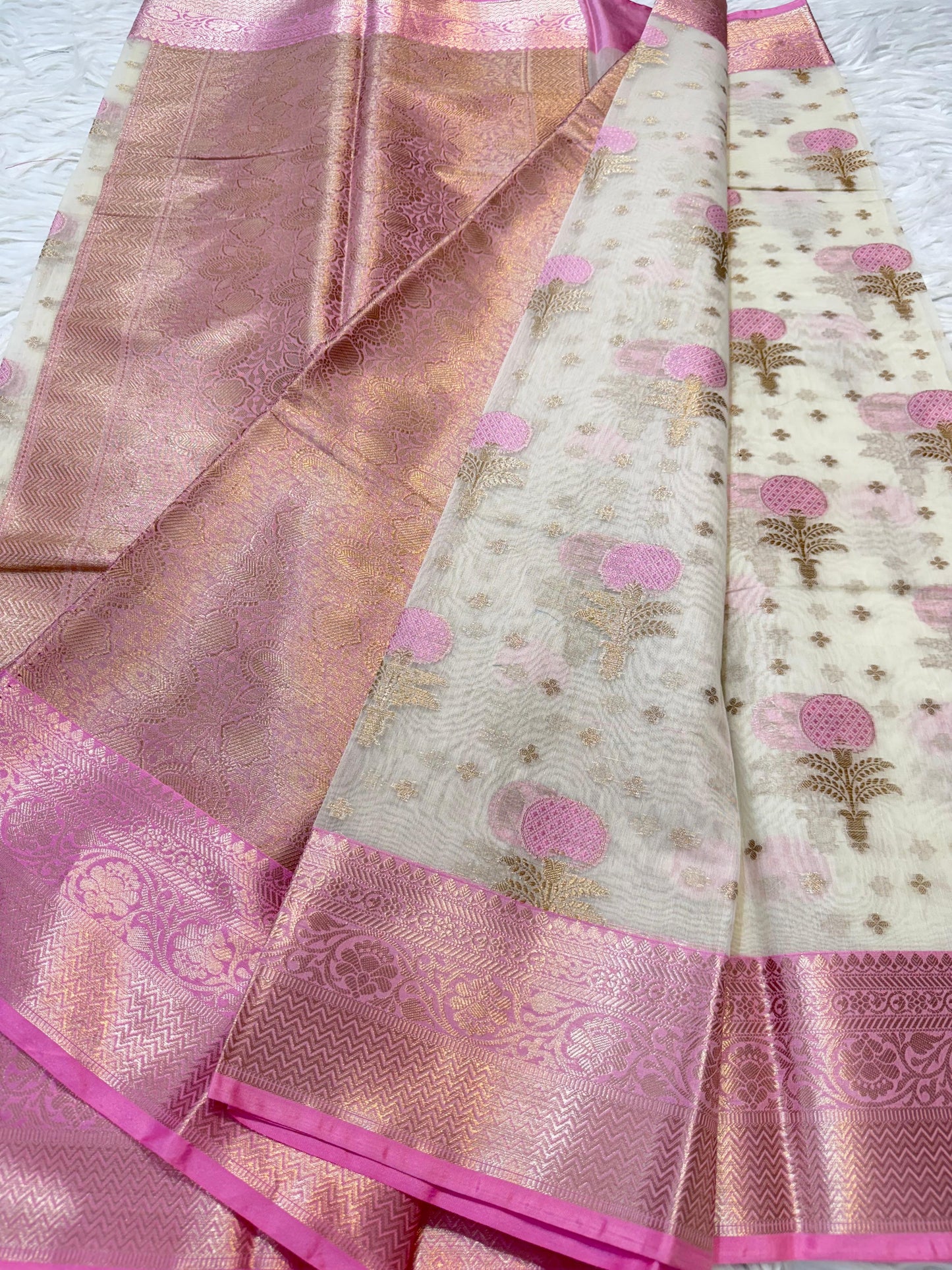 Pink Cotton Mina Kari Banarasi Saree