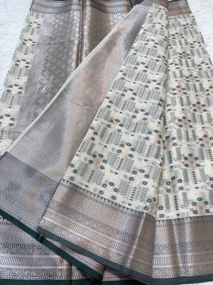 Bottle Green Cotton Mina Kari Banarasi Saree