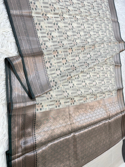Bottle Green Cotton Mina Kari Banarasi Saree