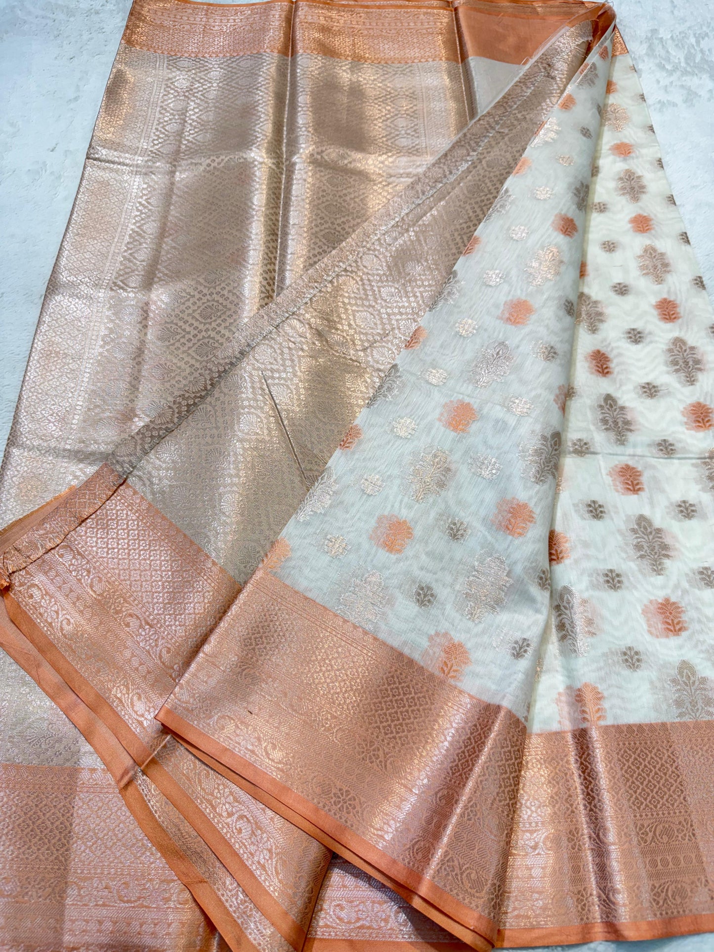 Orange Cotton Mina Kari Banarasi Saree