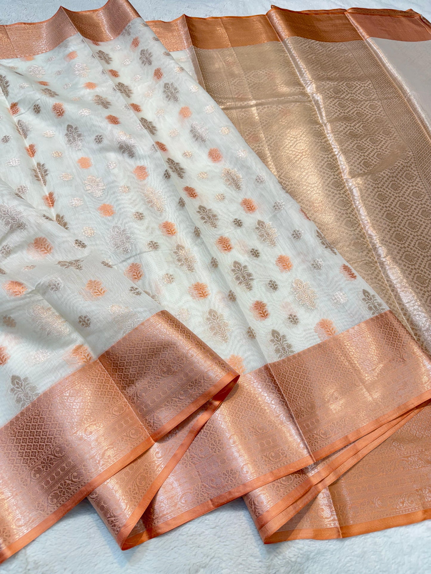 Orange Cotton Mina Kari Banarasi Saree