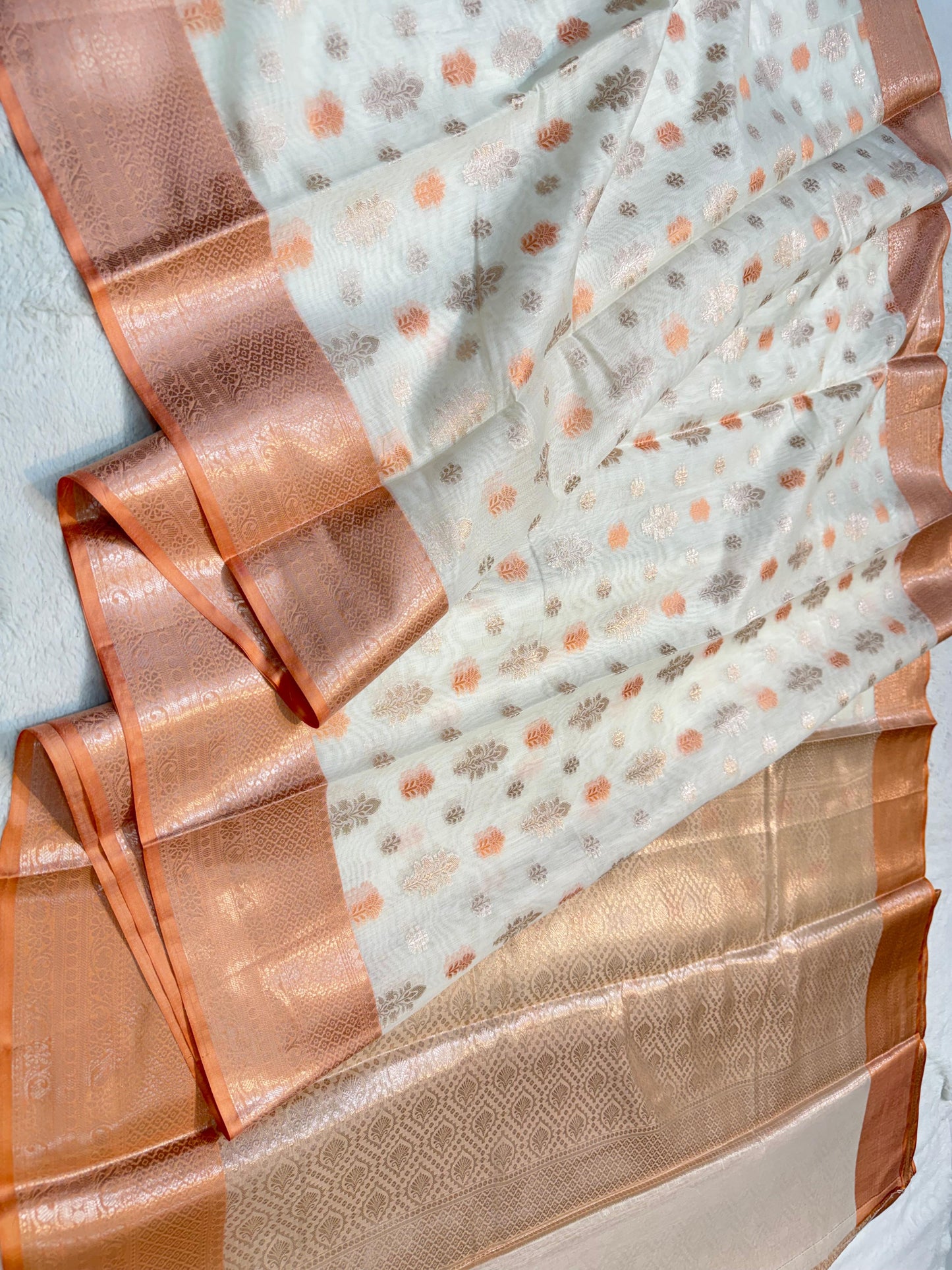 Orange Cotton Mina Kari Banarasi Saree