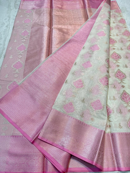 Pink Cotton Mina Kari Banarasi Saree