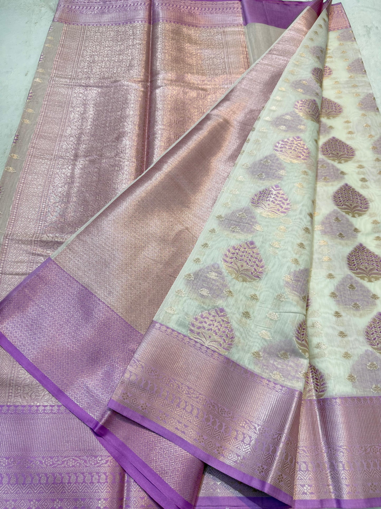 Lovender Cotton Mina Kari Banarasi Saree