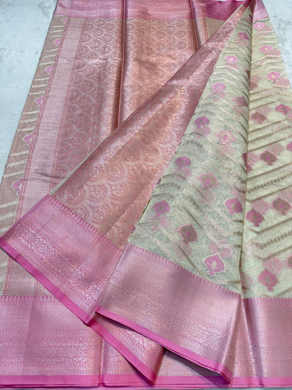 Pink Cotton Mina Kari Banarasi Saree