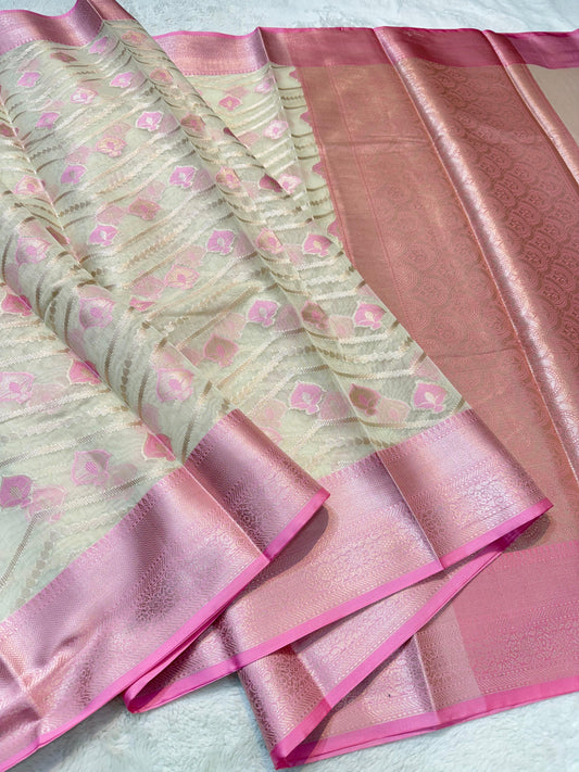 Pink Cotton Mina Kari Banarasi Saree