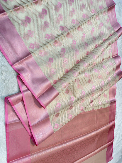 Pink Cotton Mina Kari Banarasi Saree