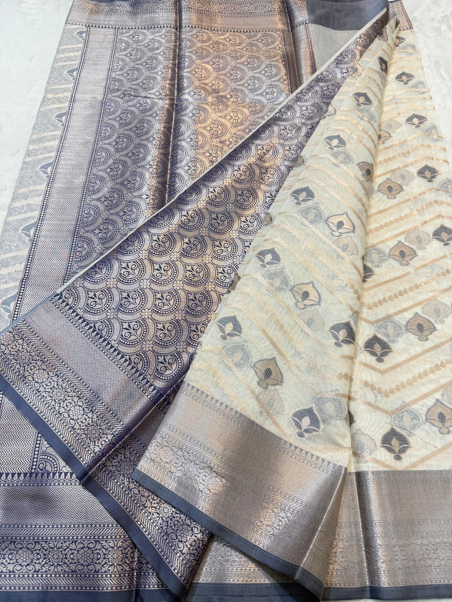 Black Cotton Mina Kari Banarasi Saree