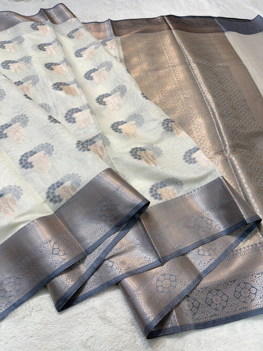 Black Cotton Mina Kari Banarasi Saree