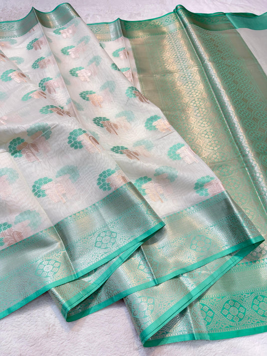 See Green Cotton Mina Kari Banarasi Saree