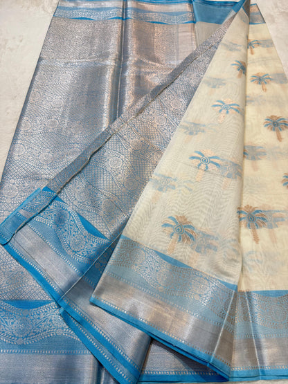 Sky Blue Cotton Mina Kari Banarasi Saree