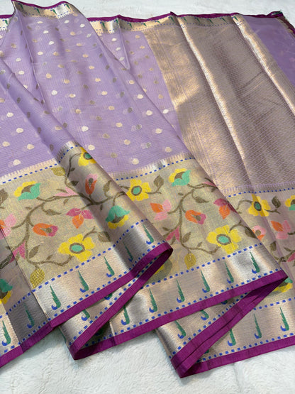 Lovender Cotton Kota Pathni Border Premium Banarasi Saree