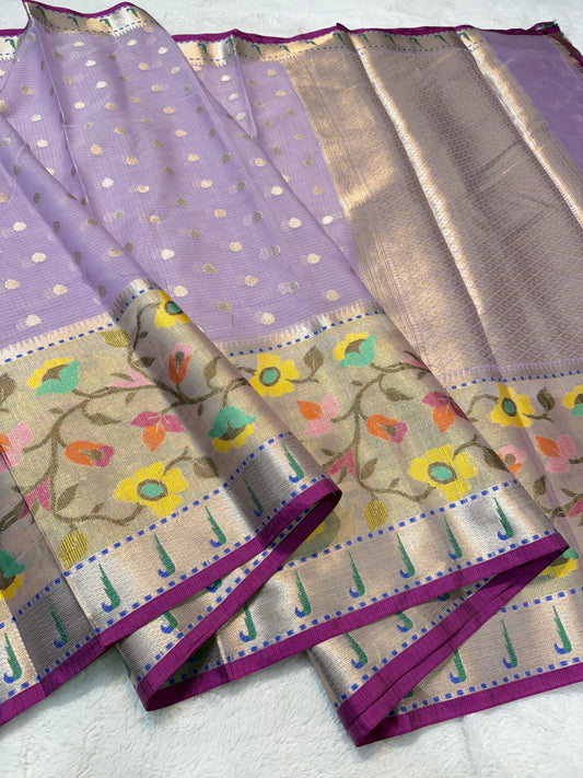 Lovender Cotton Kota Pathni Border Premium Banarasi Saree