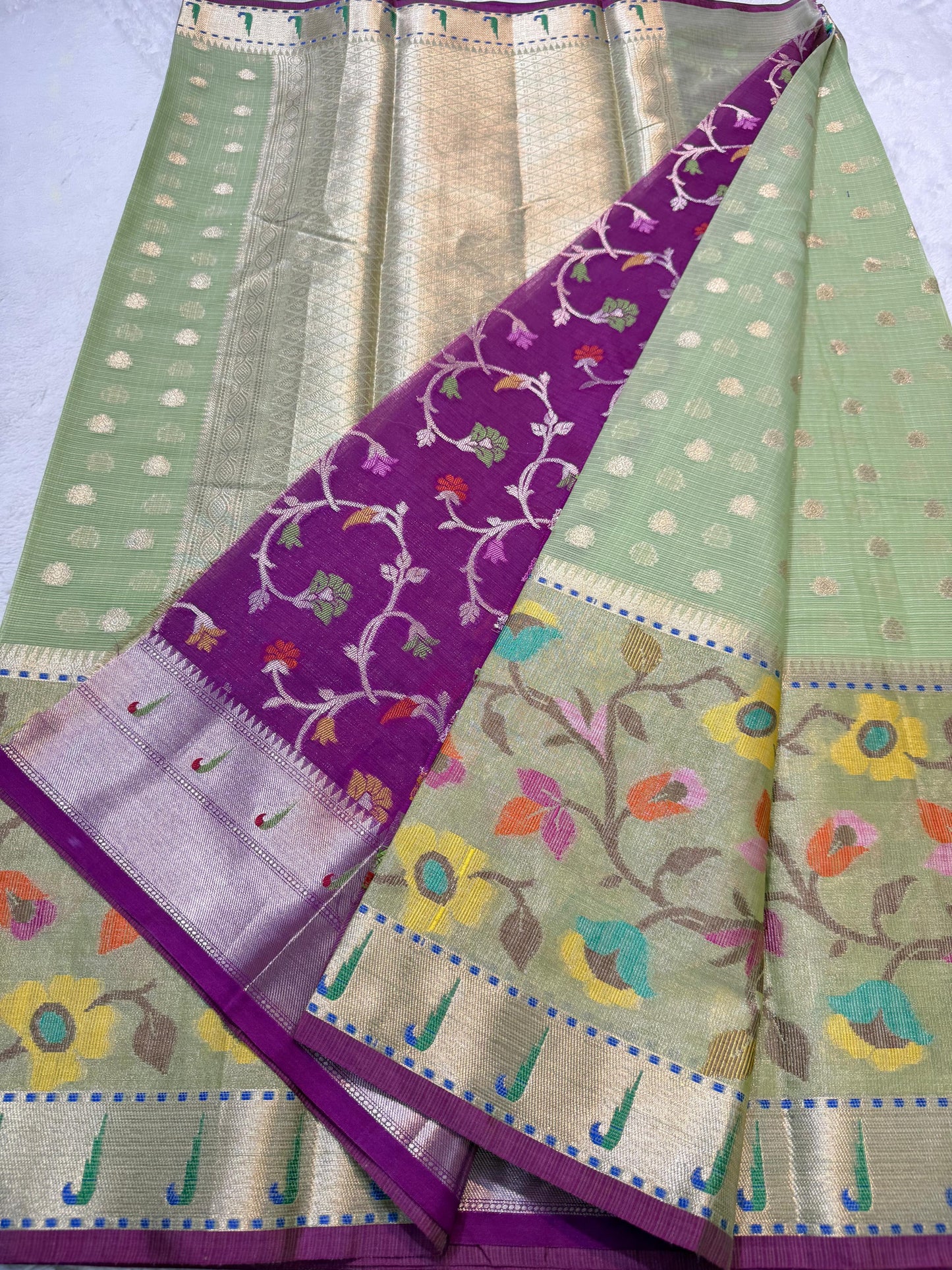 Green Cotton Kota Pathni Border Premium Banarasi Saree
