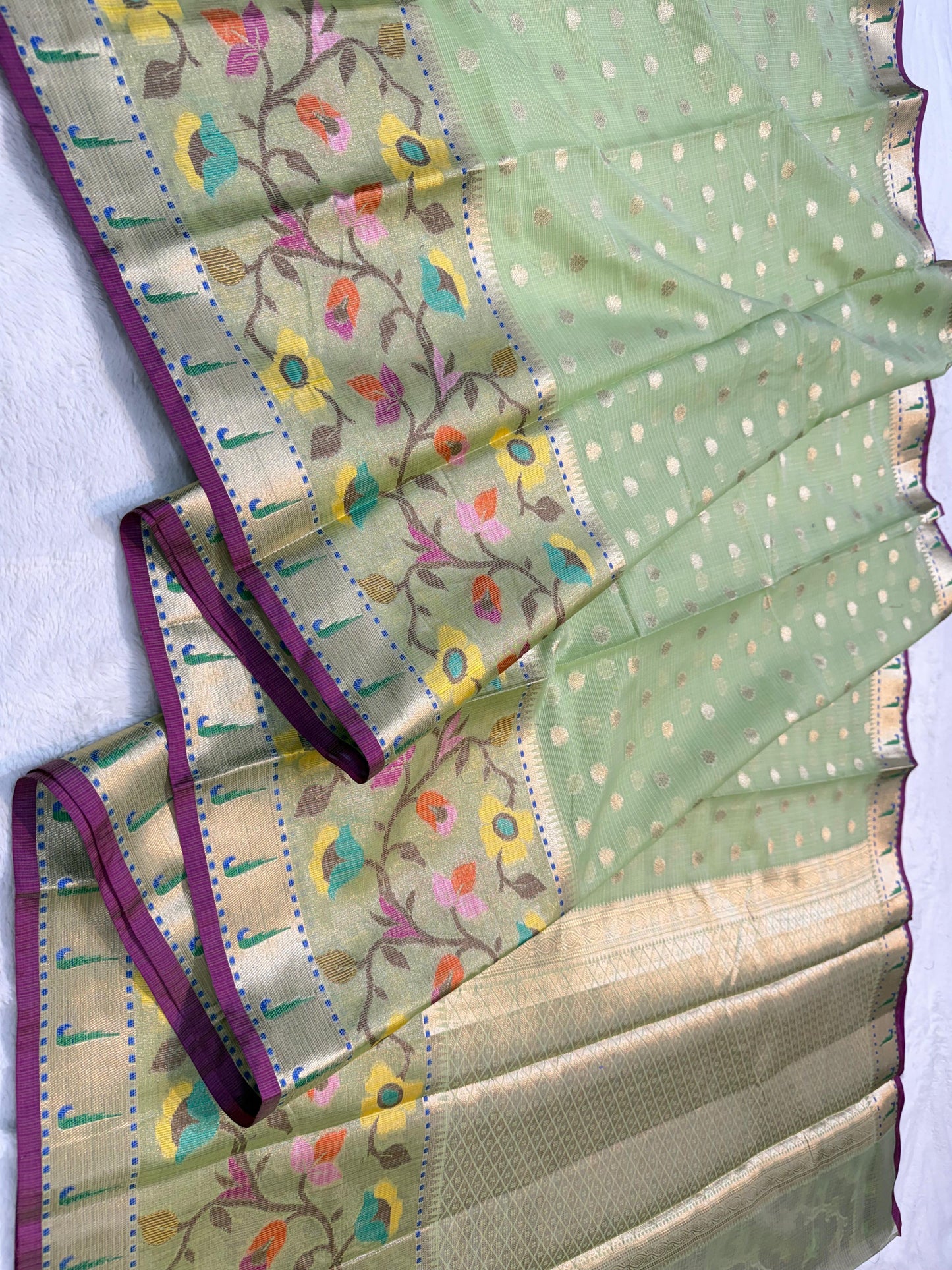 Green Cotton Kota Pathni Border Premium Banarasi Saree