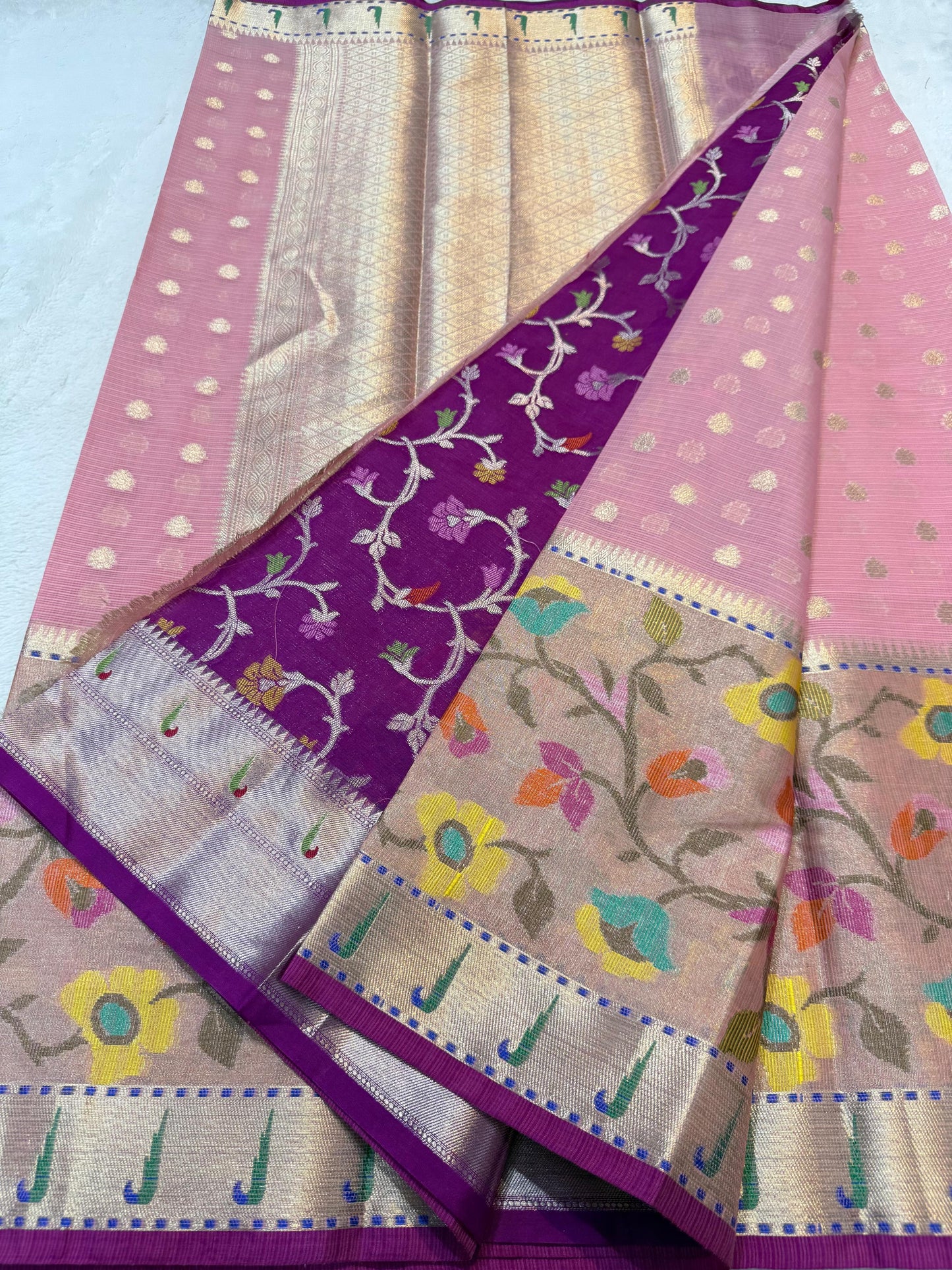 Pink Cotton Kota Pathni Border Premium Banarasi Saree
