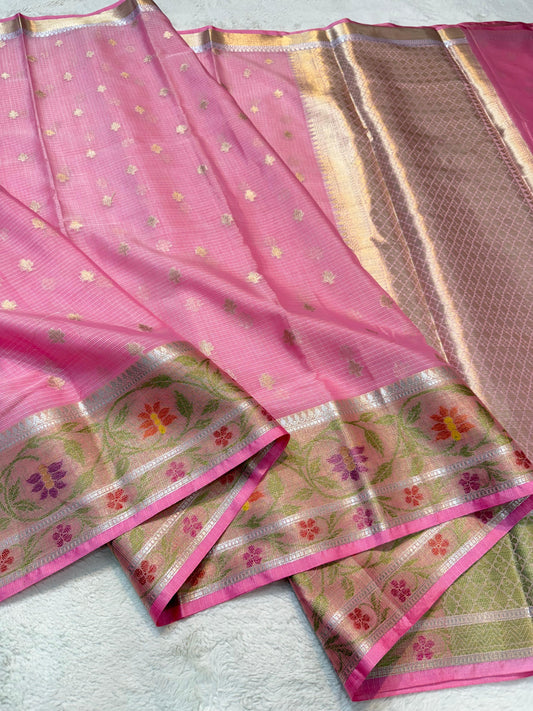 Pink Cotton kota pathni border premium banarasi saree